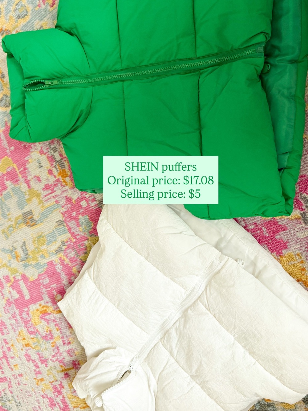 SHEIN Green and White Puffer Jacket